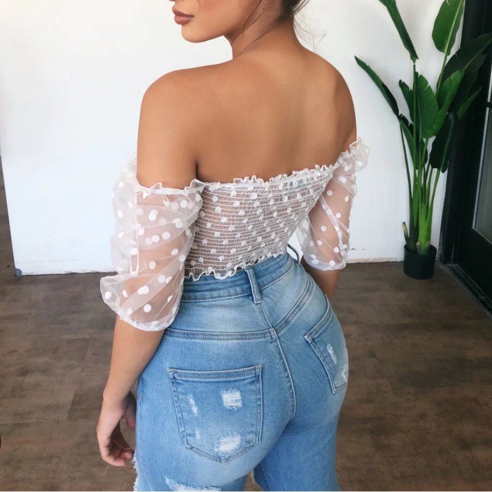 Ruffled polka dot cinched crop top (Taylor Polka Dot Top)